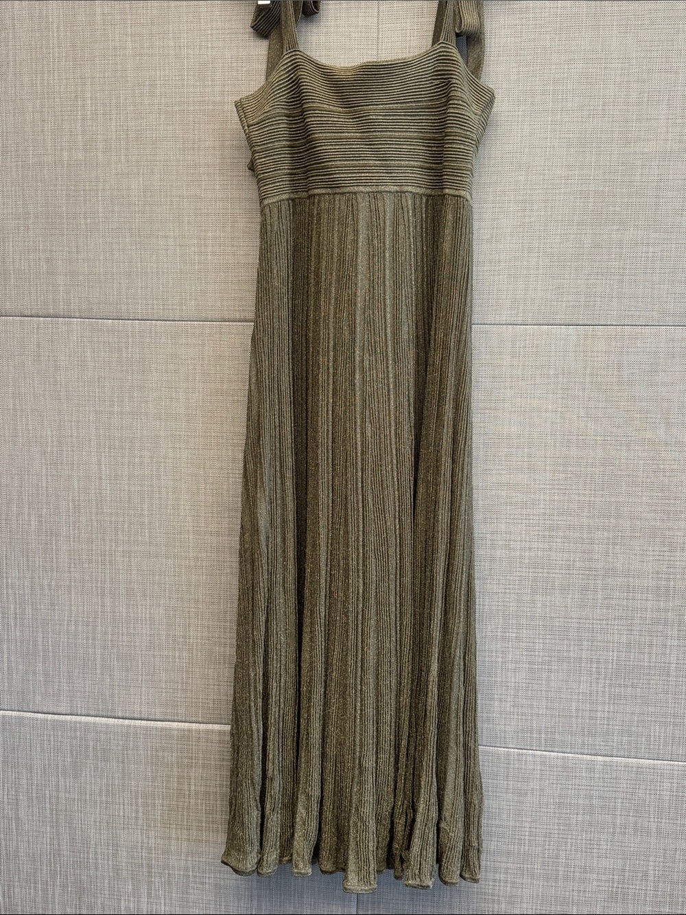 Zimmermann Wanderlust Metallic Maxi Dress, Metallic Olive Ribbed Knit Maxi Dress - Picture 4 of 11